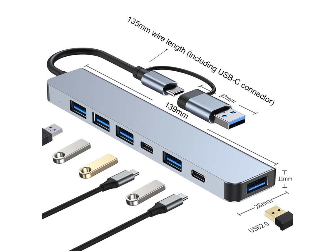 Docking Station Hub Concentrador 7 En 1 Adaptador De Puertos Múltiples Usb A+usb C Para Portátiles Y Equipos De Escritorio