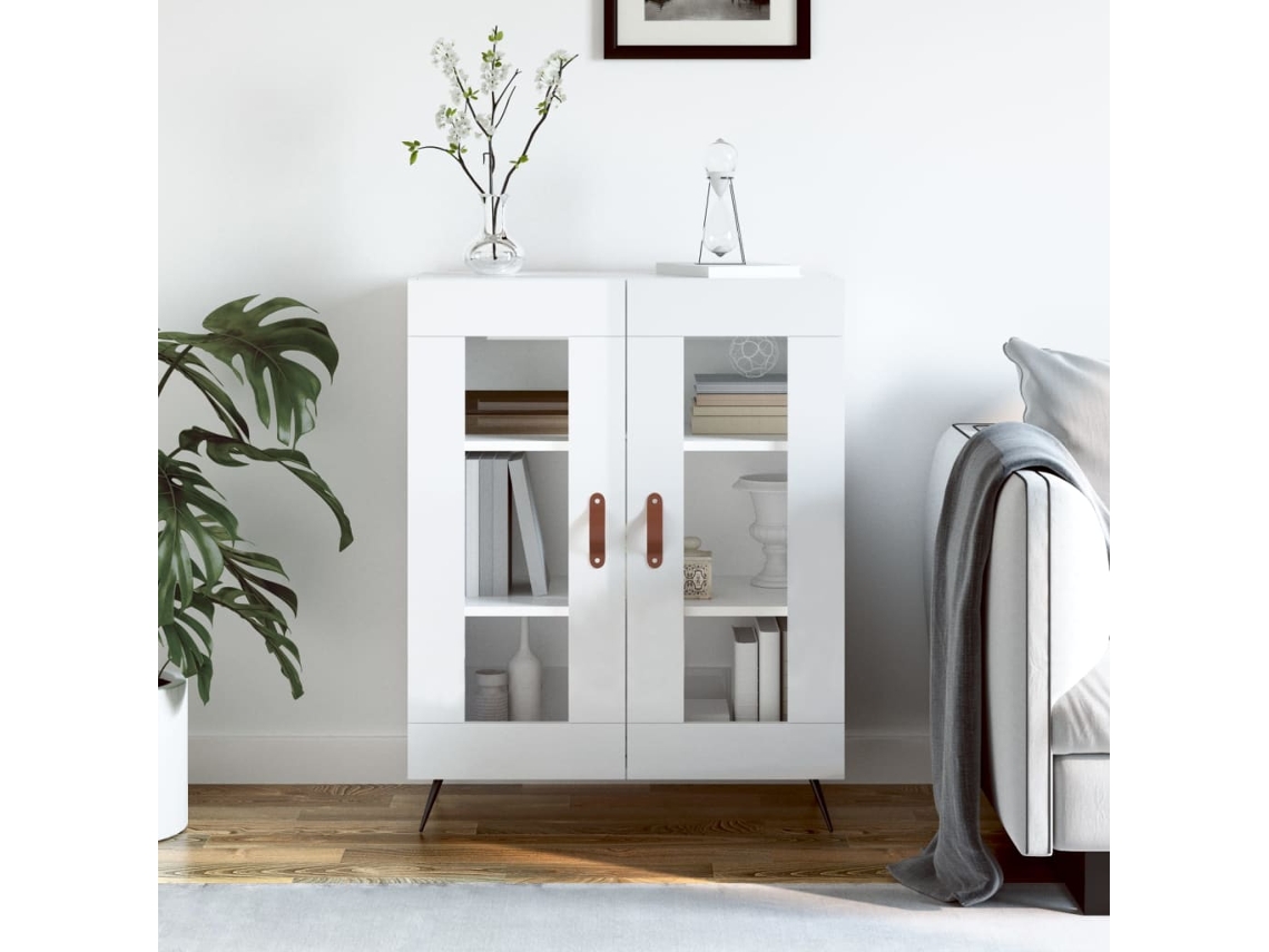 Aparador De Madera Contrachapada Blanco Brillante 69,5x34x90 Cm
