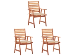 Sillas de comedor de jardín de 3 piezas con cojines de acacia maciza, DKD HOME DECOR
