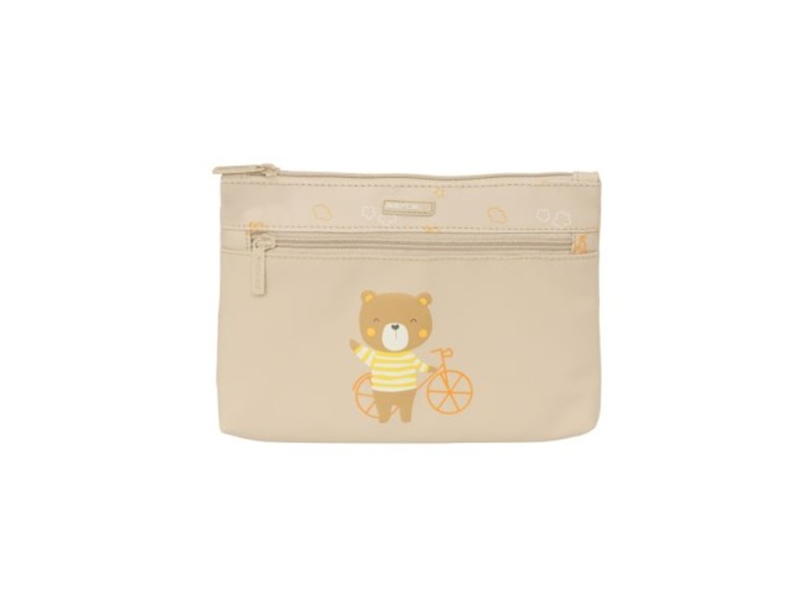 Estuche grande 2 lápices color crema. Oso de peluche para preescolar de Safta, fácil de limpiar, 23 x 16 x 3 cm