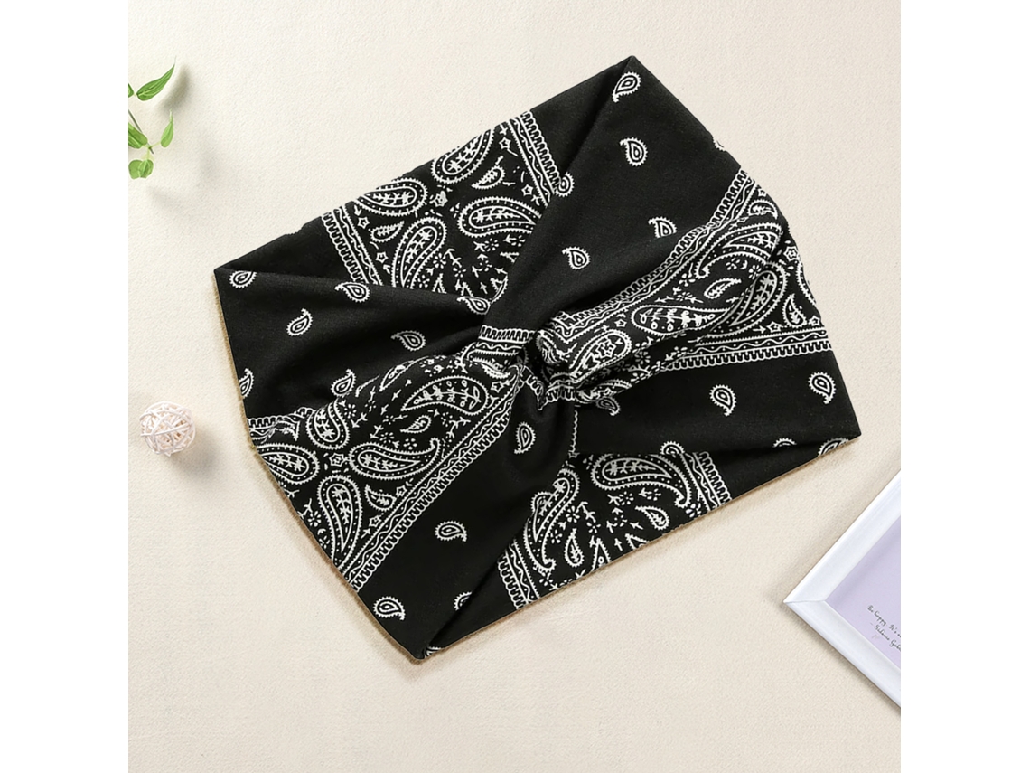 Bandera cruzada de algodón suave con estampado paisley negro vintage AVIZAR