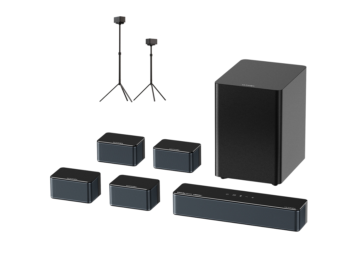 Barra de sonido Ultimea Poseidon D80 Boom 7.1 Dolby Atmos 500 W de potencia 1 par Steady 300 Compatible con control por aplicación Ecualizador de 10 bandas Bluetooth 5.3