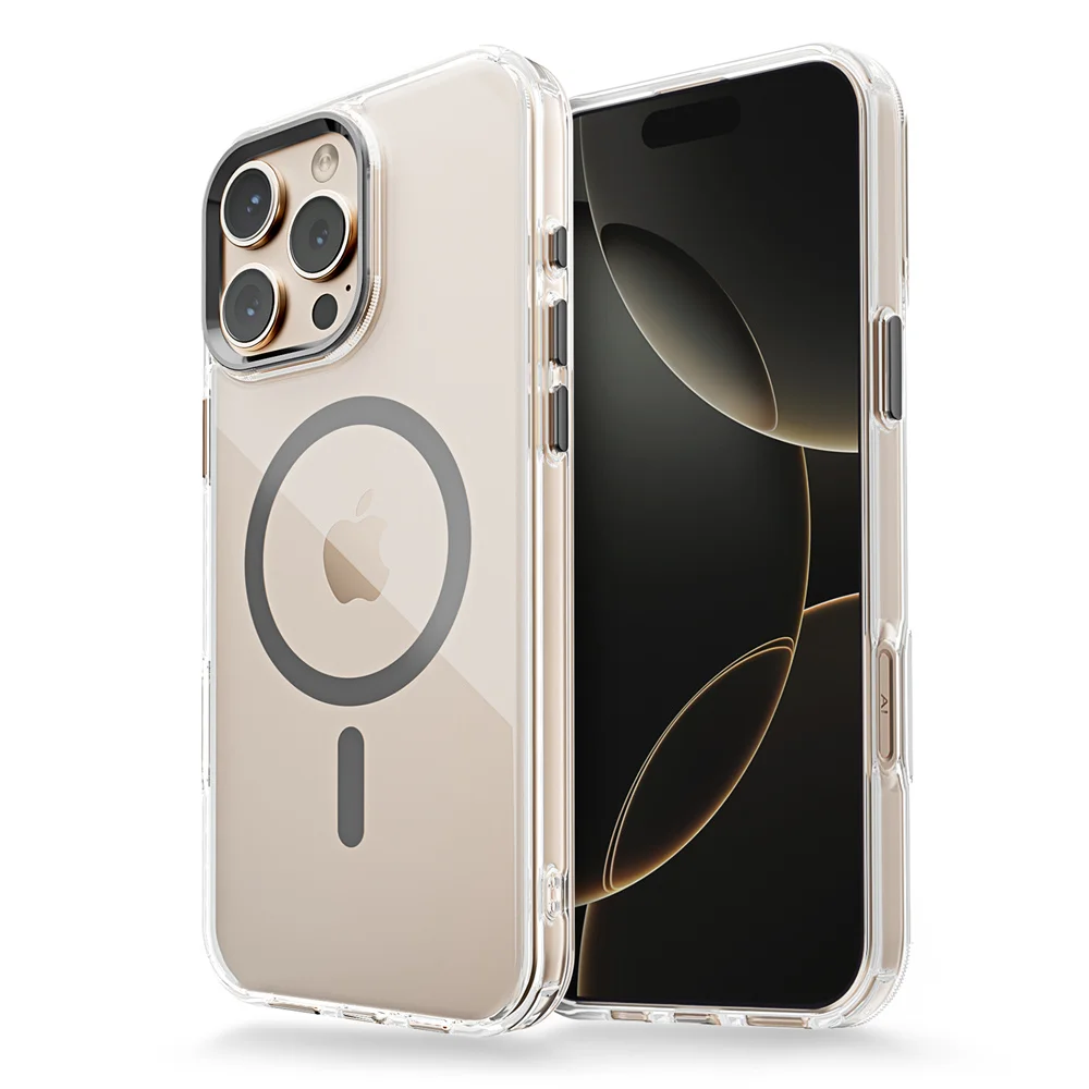 (iphone 16 Plus, Gris) Funda Magnética Transparente Para Iphone, Compatible Con Carga Inalámbrica Magsafe, A Prueba De Golpes.