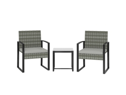 Set De Bistró De Ratán De 3 Piezas, 2 Sillas De Jardín Y Mesa Baja, Cojines Desmontables, Gris Claro