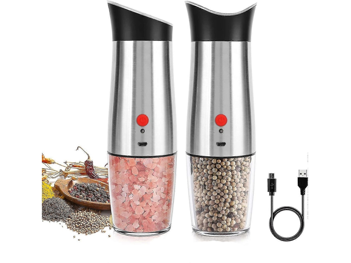 Molinillo de pimienta y salero eléctrico Rosewell, recargable por USB, alta capacidad de 170 ml, molienda gruesa ajustable.