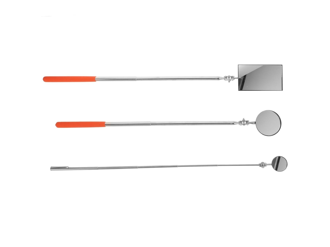 Conjunto De 3 Espelhos De Inspeção Telescópicos Giratórios Flexíveis Em Aço Inoxidável Para