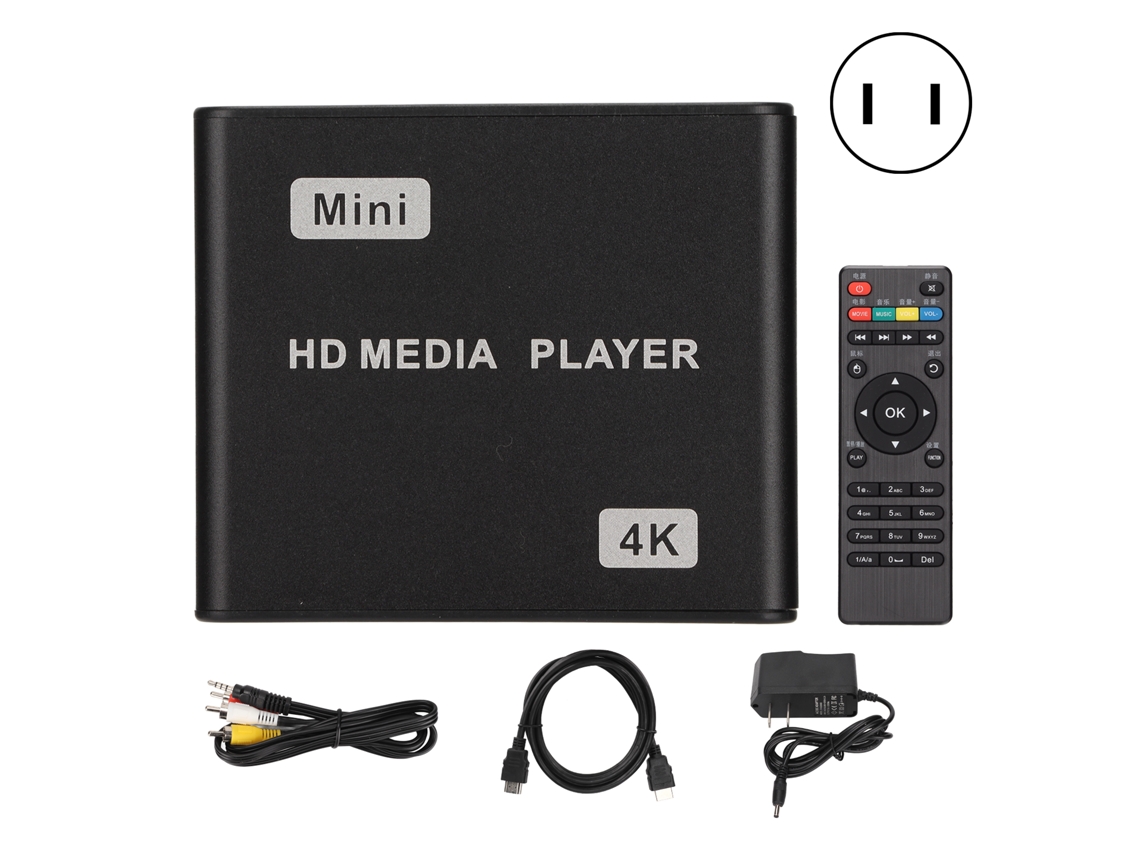 Reproductor Multimedia Mini 4k Hd Con Control Remoto E Indicador Led, Enchufe Usb De 100-240 V.