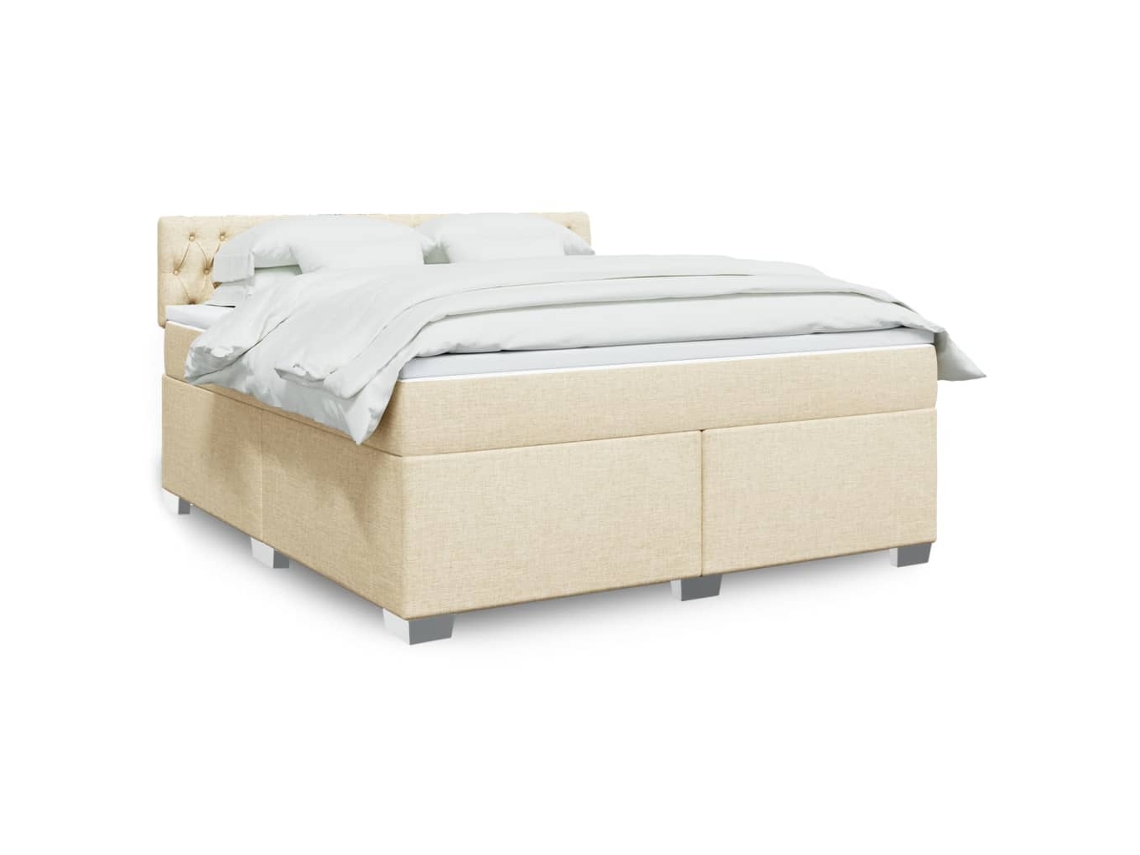 Cama Box Spring Con Colchón Tela Color Crema 180x200 Cm