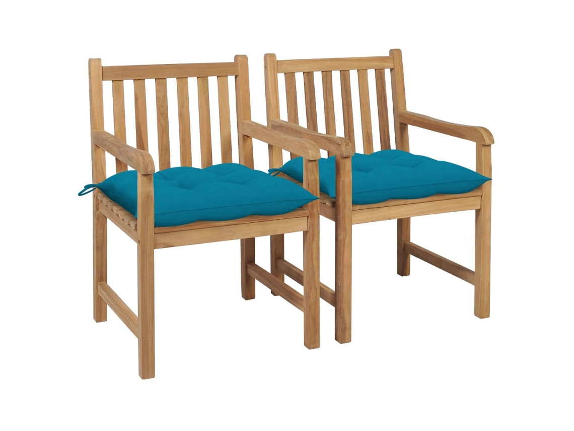 Sillas de jardín DKD Home Decor de 2 piezas con cojines azul claro de teca maciza