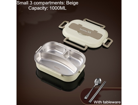 Fiambrera Bento Antigoteo para Adultos-Beige tres rejillas 1000ml (vajilla)-1000ml LUUCOZK