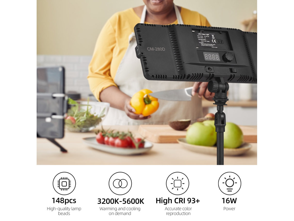 Luz LED para vídeo y fotografía, panel LED ajustable para cámara, luz de estudio regulable.