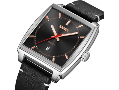 VEANXIN Reloj cuadrado para hombre con fecha Reloj de pulsera con correa de cuero resistente al agua-Negro plata