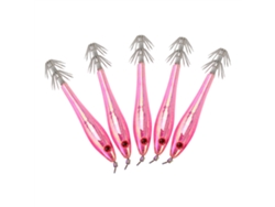 5pcs Iscas De Pesca De Lula De Plástico Duro 9.5cm Com Gancho Duplo Rosa