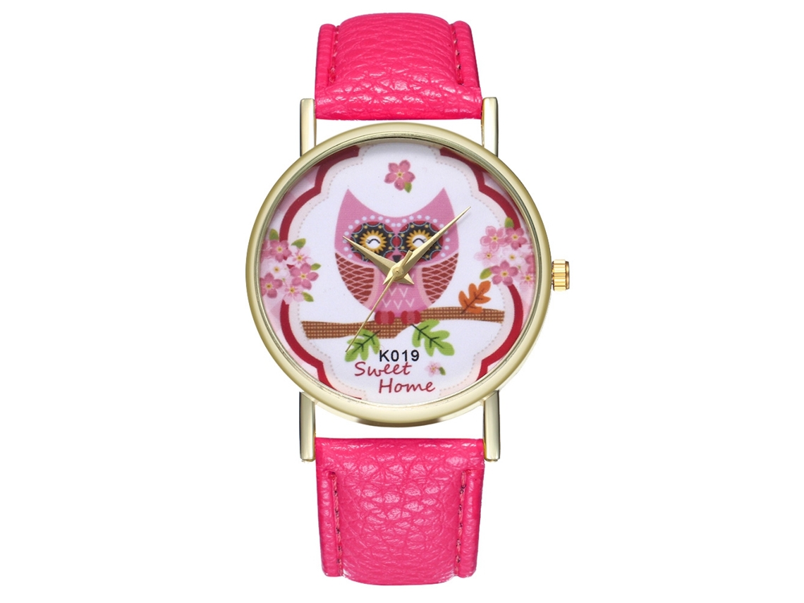 Reloj De Pulsera De Cuarzo Con Correa De Pu Y Patrón Cartoon (rojo Rosa)