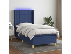 Cama Box Spring Colchón Y Luces Led Tela Azul 90x200 Cm