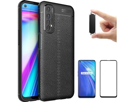 Kit Funda, Protector y Soporte Realme 7 Rugged Leather Negro