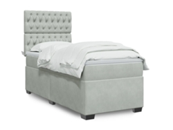 Cama Box Spring Con Colchón Terciopelo Gris Claro 100x200 Cm