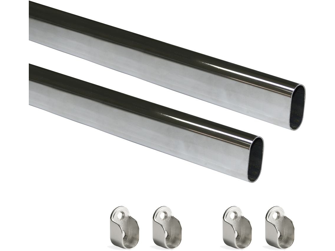 EMUCA Lote de 2 Barras Armario Ovaladas 30X15Mm Longitud 0-75M con Soportes - Acero y Zamak - Cromo