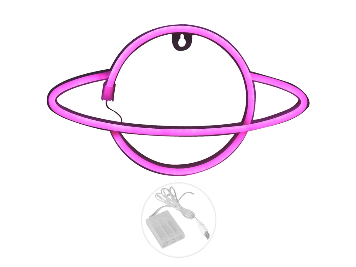 Lámpara De Neón Led Decorativa Rosa Con Forma De Planeta Para Dormitorio, Bar, Boda, Funciona Con Usb/pilas.