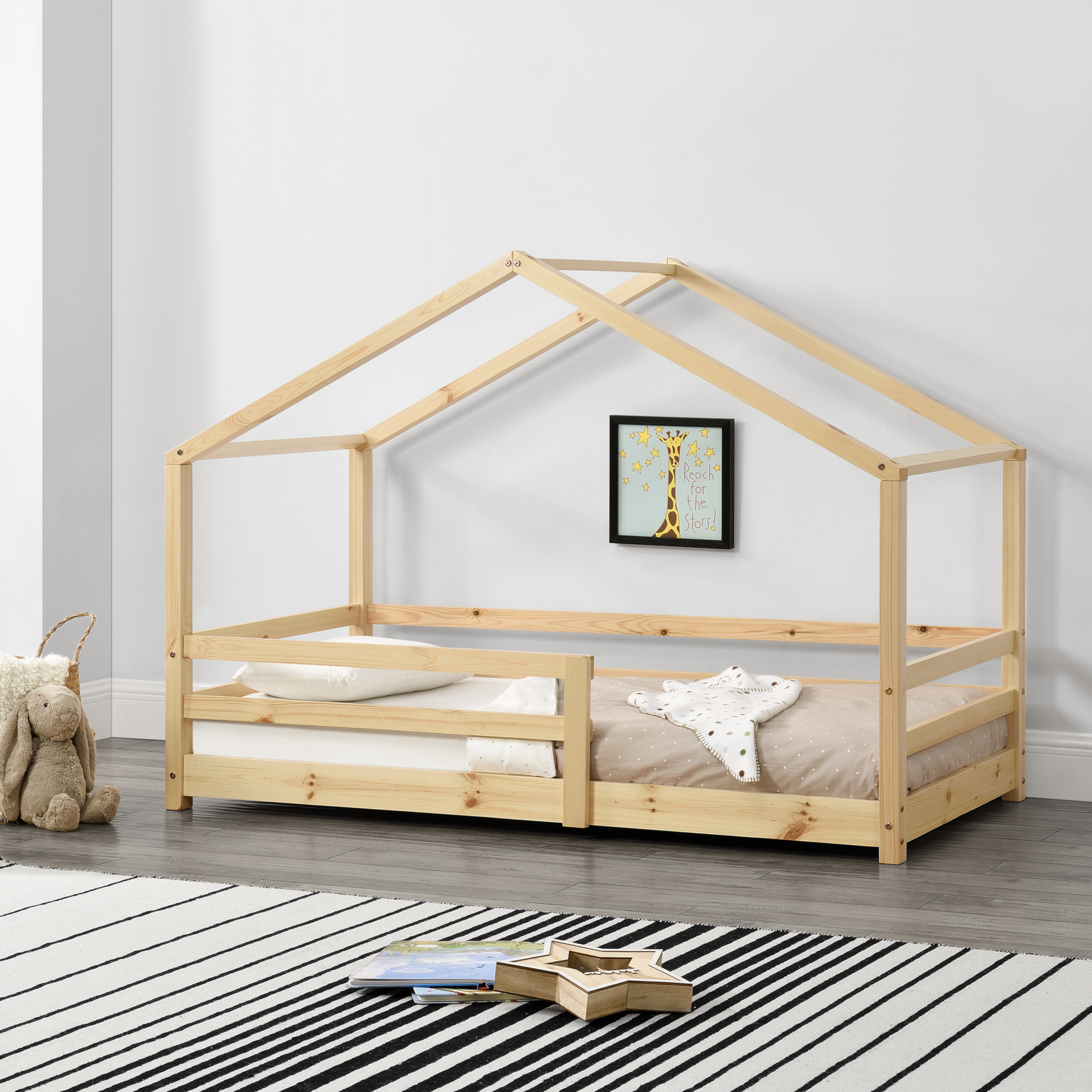 Estructura De Cama infantil en.casa beige madera 80x160 cm para niños 80 160 con somier pino diseño casa reja