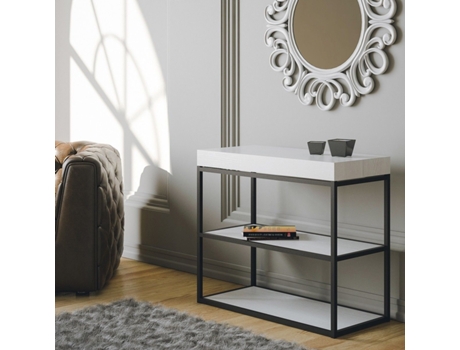 Consolas Plano Small Premium Extensible hasta 196 cm ITAMOBY (90 x 40 x 77 cm - Paneles de Melamina - Fresno Blanco)