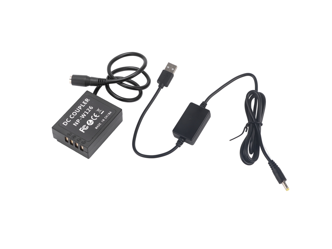 Batería falsa Np-w126 con cable USB, adaptador de CC para Fujifilm Xt2 Xt3 Xt20, kit de acoplamiento USB