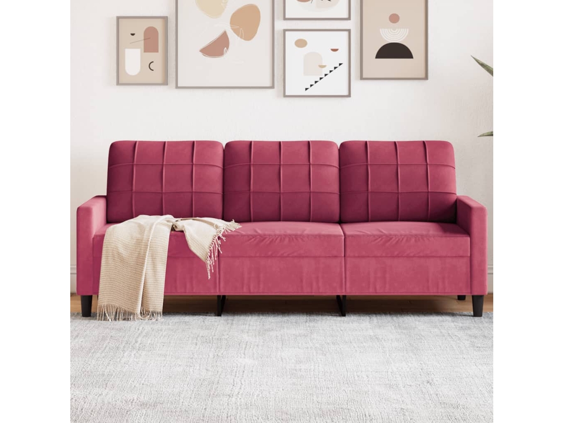 Sofá De 3 Plazas | Sofá De Salón | Sofá De Descanso De Terciopelo Rojo Tinto 180 Cm Wsd665131