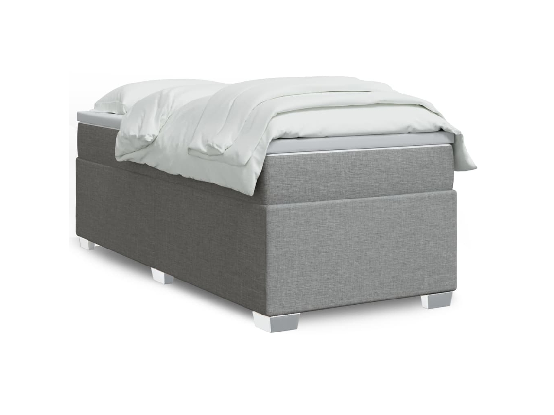 Cama Box Spring Con Colchón Tela Gris Claro 90x200 Cm