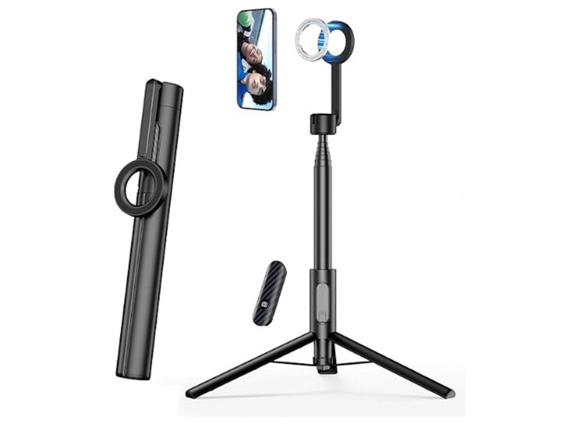 Trípode MagSafe para iPhone 64, palo selfie, trípode con anillo metálico y control remoto, grabación de vídeo JYTGALX (negro)