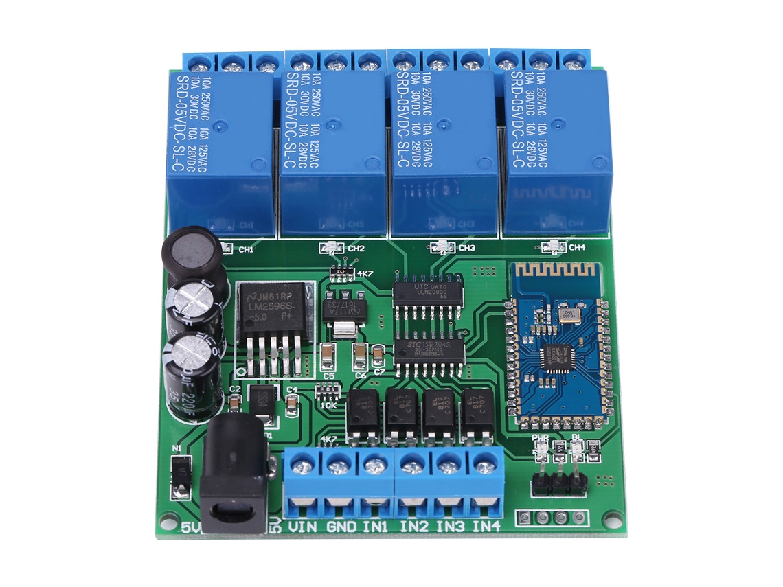 Módulo De Relé Bluetooth De 4 Canales Con Interruptor De Control Remoto Inalámbrico Para Teléfonos Android De 6,5 A 25 V Y 5 V.