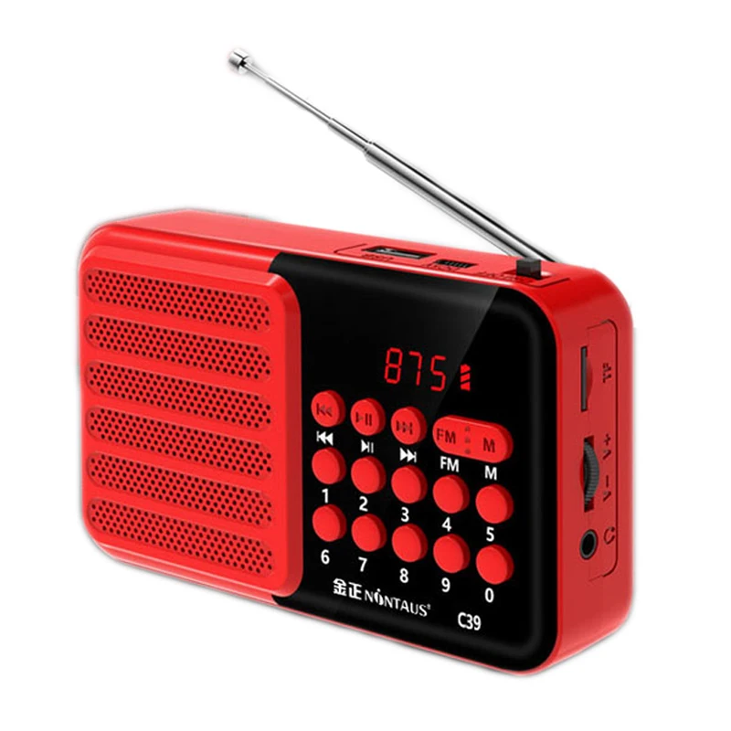 (rojo) Mini Radio Fm - Bluetooth - Reproductor Mp3 Con Micrófono/pantalla Lcd, Compatible Con Tarjeta Tf Y Reproducción De Auriculares