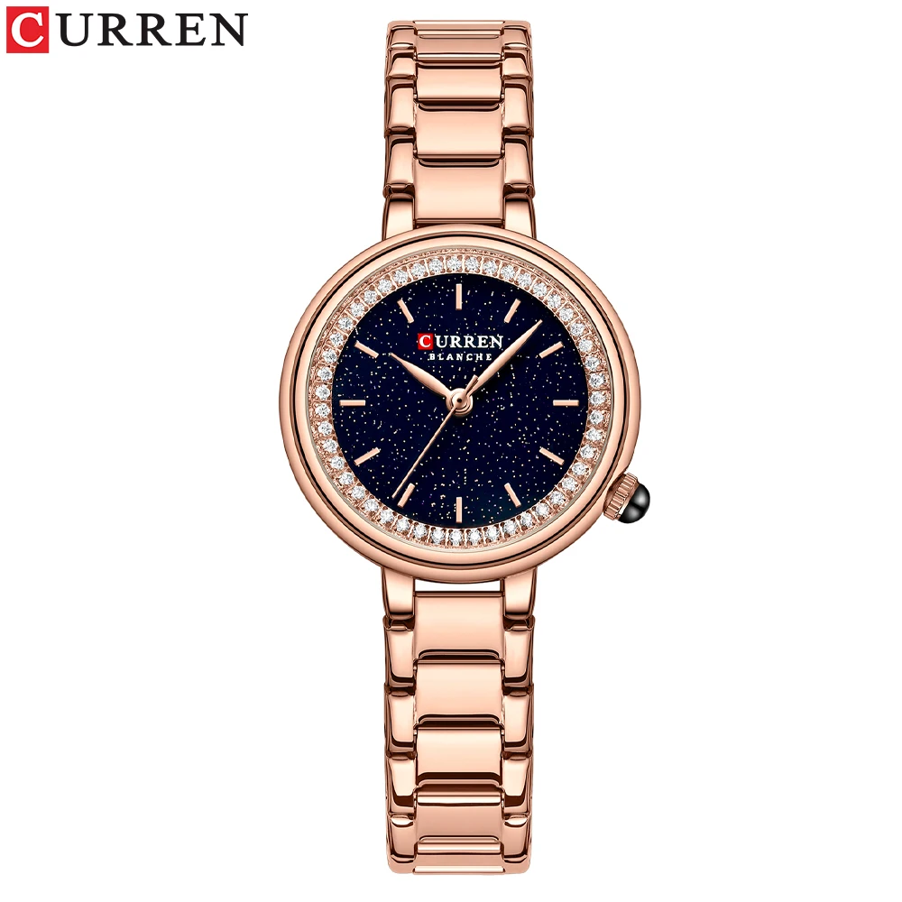 Reloj clásico de mujer con esfera redonda (rosa y negro), reloj de pulsera de negocios para mujer.