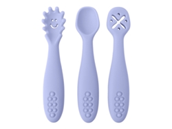 (morado) Juego De Vajilla De Silicona Para Bebé De 3 Piezas, Que Incluye Una Cuchara Y Un Tenedor Suaves.