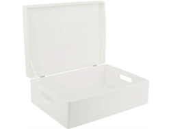Caja de Madera Blanca para Decoración - Creative Deco - XL - 40 x 30 x 14 cm - Con Tapa y Asa