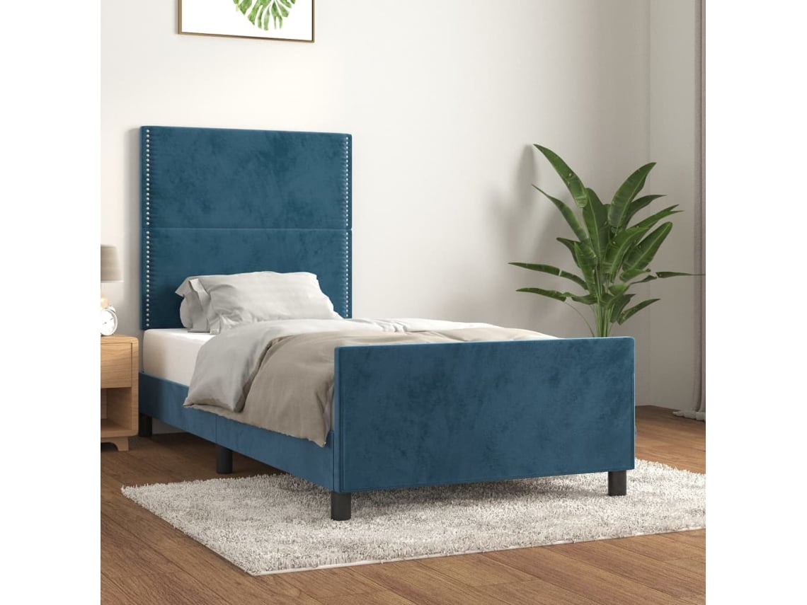 Estructura De Cama Sin Colchón Terciopelo Azul Oscuro 80x200 Cm