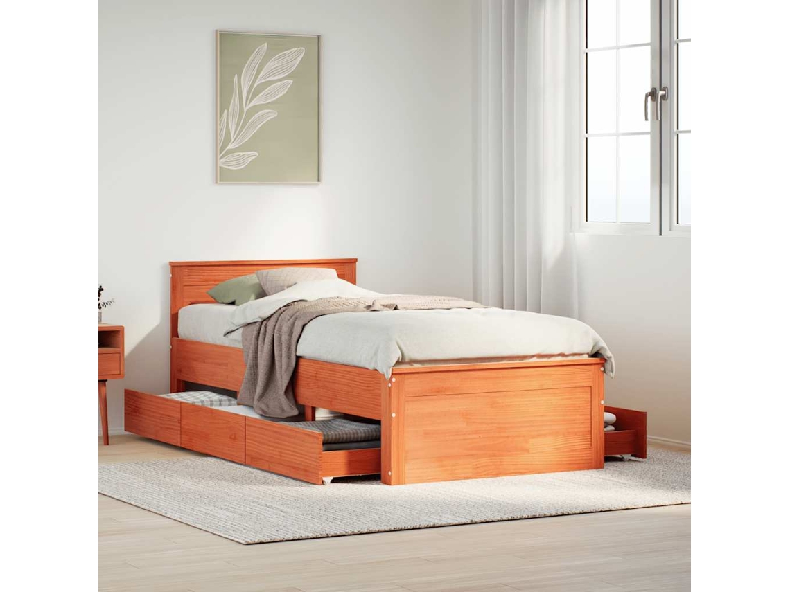 Cama Sin Colchón Y Cabecero Madera Maciza Pino Marrón 75x190 Cm