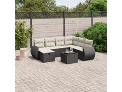 Conjunto de 8 sofás de jardín con cojines de mimbre sintético negro, Dkd Home Decor