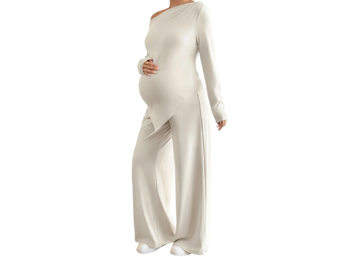 Conjunto De Dos Piezas Para Mujer Premamá, Incluye Top Y Pantalón Blanco, Talla L. Panoona