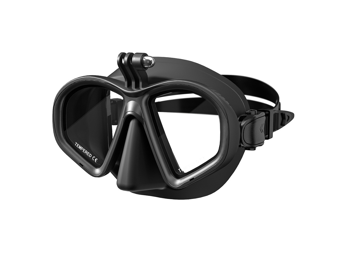 Máscara de buceo Hexinyigjly, compatible con soporte para cámara subacuática, negra.