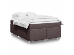 Cama Box Spring Con Colchón Tela Marrón Oscuro 140x190 Cm