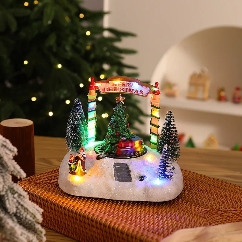 (estilo B) Caja De Música Navideña De Resina Con Base Giratoria Con Luz Led