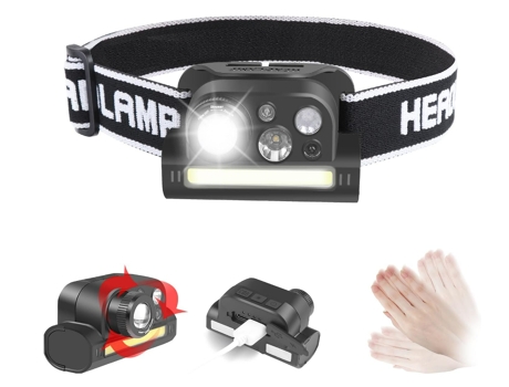 Linterna frontal LED con sensor de movimiento para correr, linterna frontal potente (negro) CHRONUS