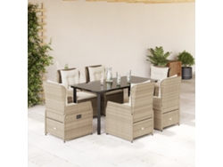 Juego de comedor de jardín de 7 piezas con cojines, mimbre sintético beige, DKD Home Decor
