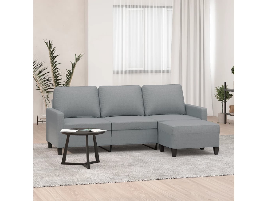 Sofá De 3 Plazas Con Taburete De Tela Gris Claro 180 Cm