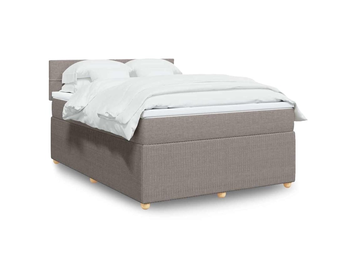 Cama Box Spring Con Colchón Tela Gris Taupe 160x200 Cm