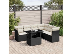 Conjunto de sofá de jardín de 7 piezas con cojines, ratán negro, Dkd Home Decor