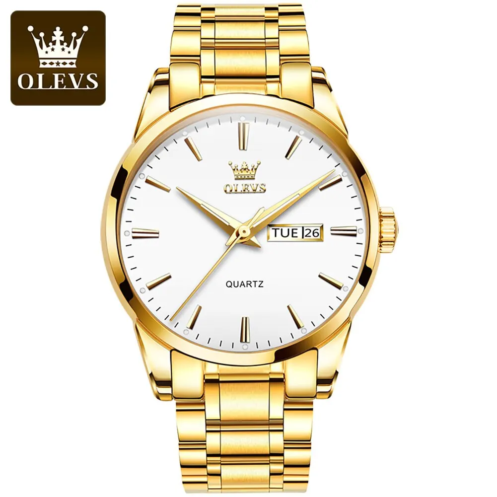 Reloj De Cuarzo De Lujo Para Hombre, Resistente Al Agua, Luminoso, Con Fecha Y Correa Dorada (esfera Blanca).