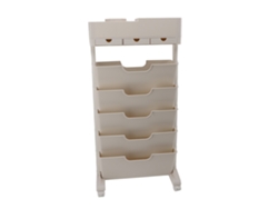 Estantería móvil beige con ruedas bloqueables y 3 cajones, carrito de almacenaje multifuncional de plástico con ruedas para dormitorio y aula.