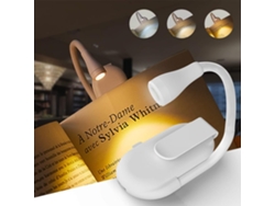 Luz De Lectura Recargable Por Usb (blanca) Con 3 Temperaturas De Color Ajustables Y Clip.