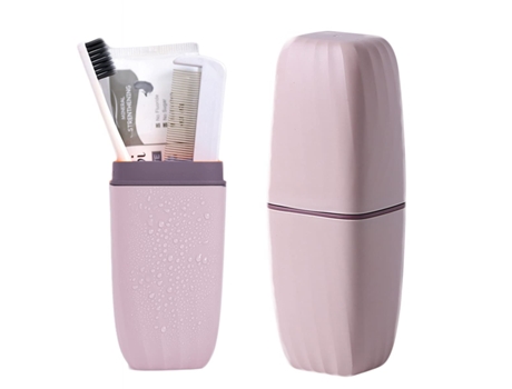 Taza de viaje para cepillos de dientes con tapa, estuche portátil para almacenamiento de pasta de dientes y portador - Rosa